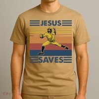 Retro Distressed Jesus Saves Baseball T-Shirt thumb 3