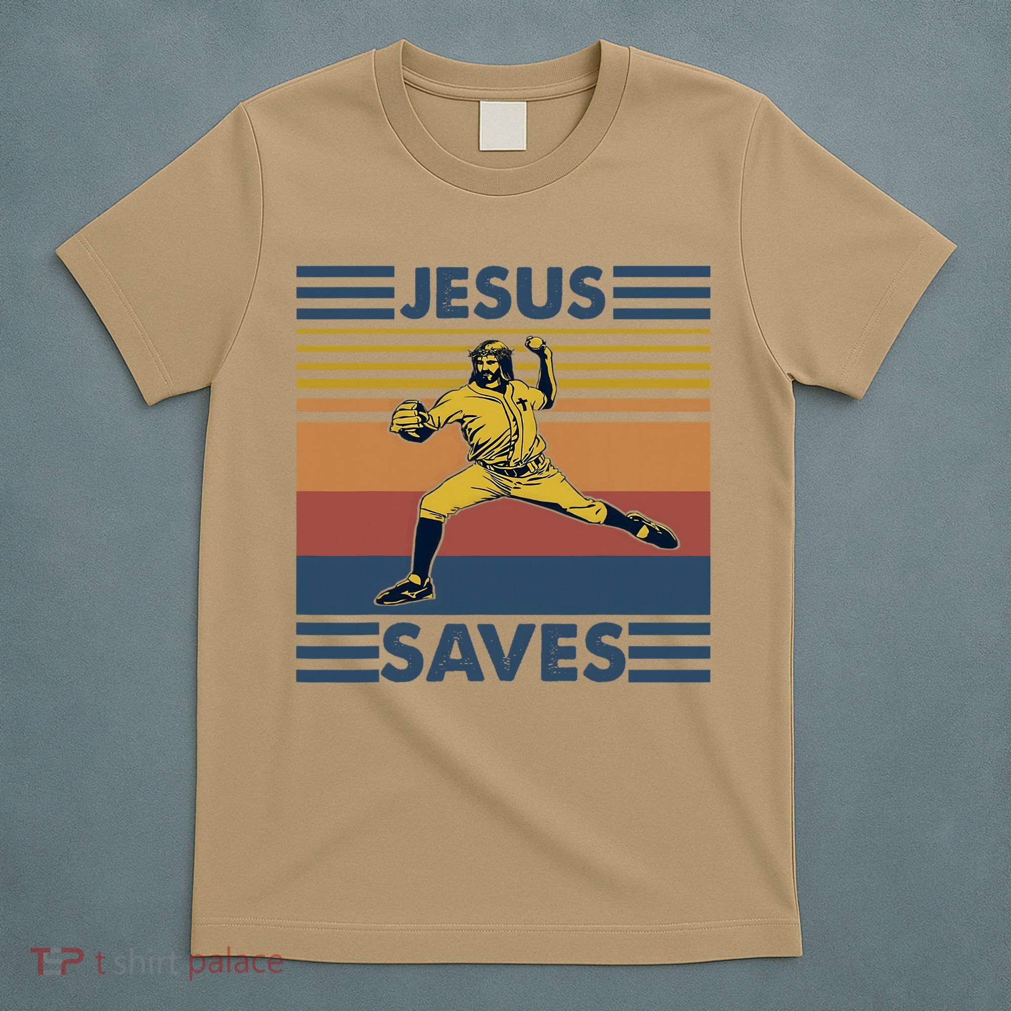 Retro Distressed Jesus Saves Baseball T-Shirt