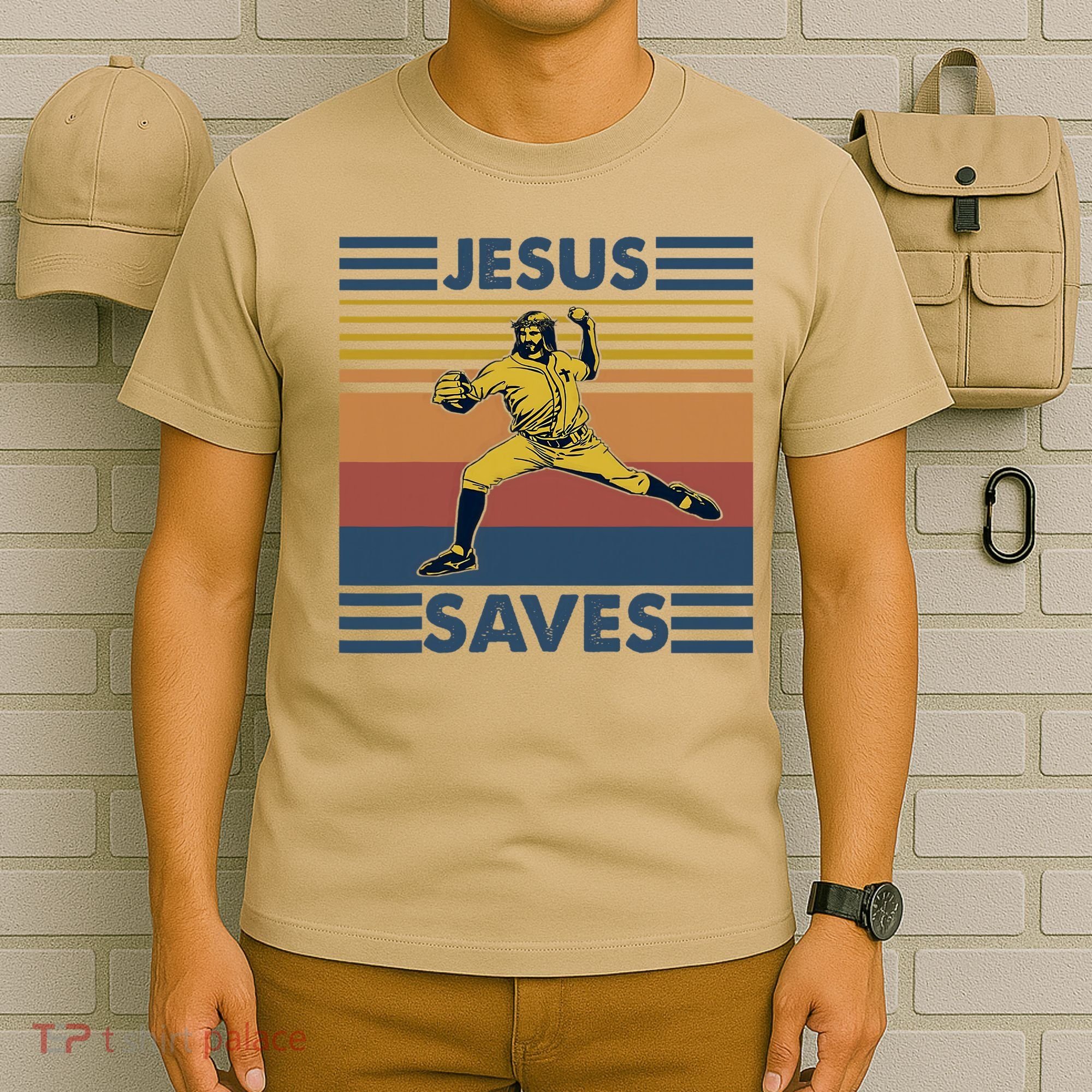 Retro Distressed Jesus Saves Baseball T-Shirt