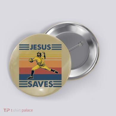 Retro Distressed Jesus Saves Baseball Button