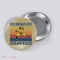 Retro Distressed Jesus Saves Baseball Button thumb 0