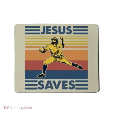 Retro Distressed Jesus Saves Baseball Mousepad