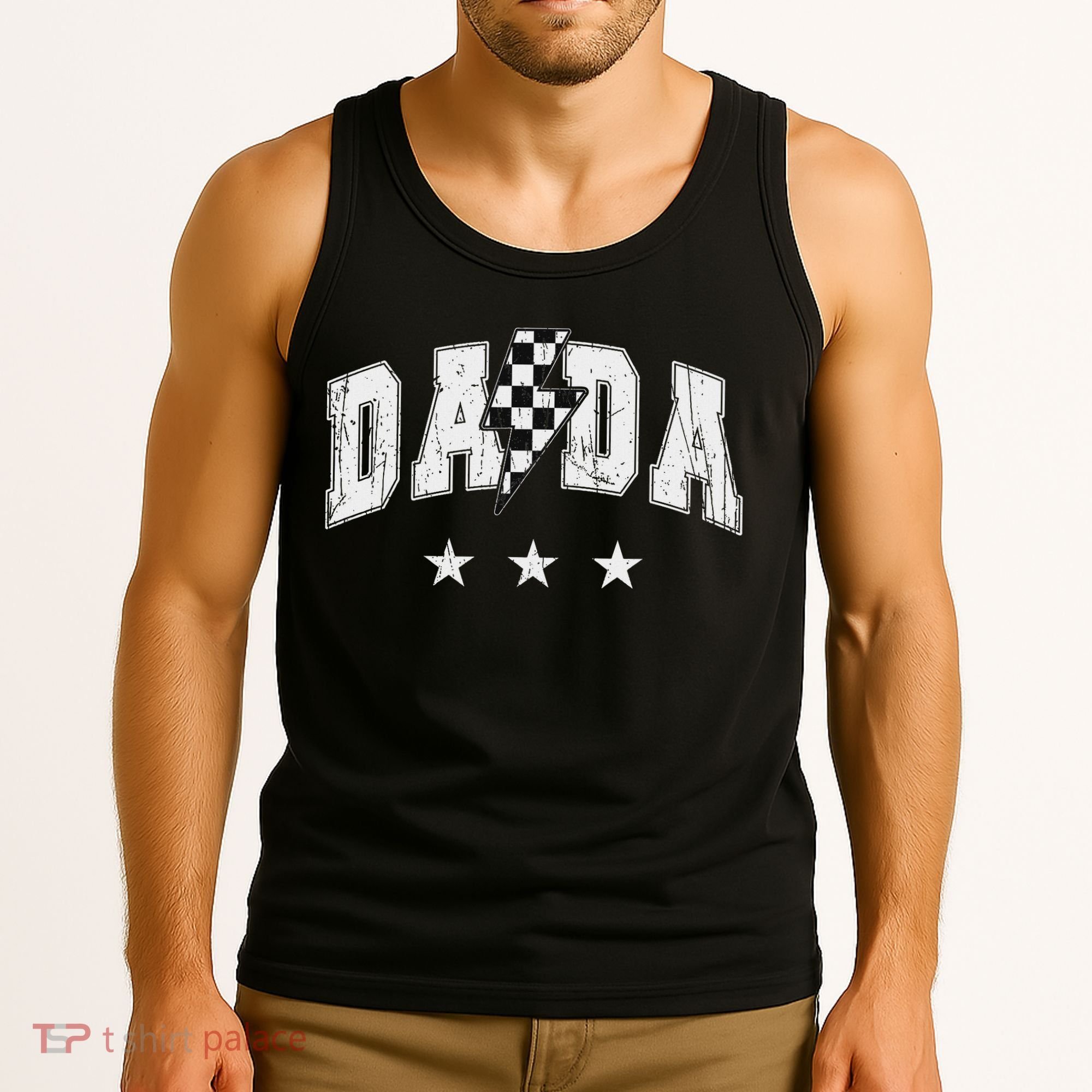 Retro Dada Lightning Bolt Checkered Father’s Day Tank Top