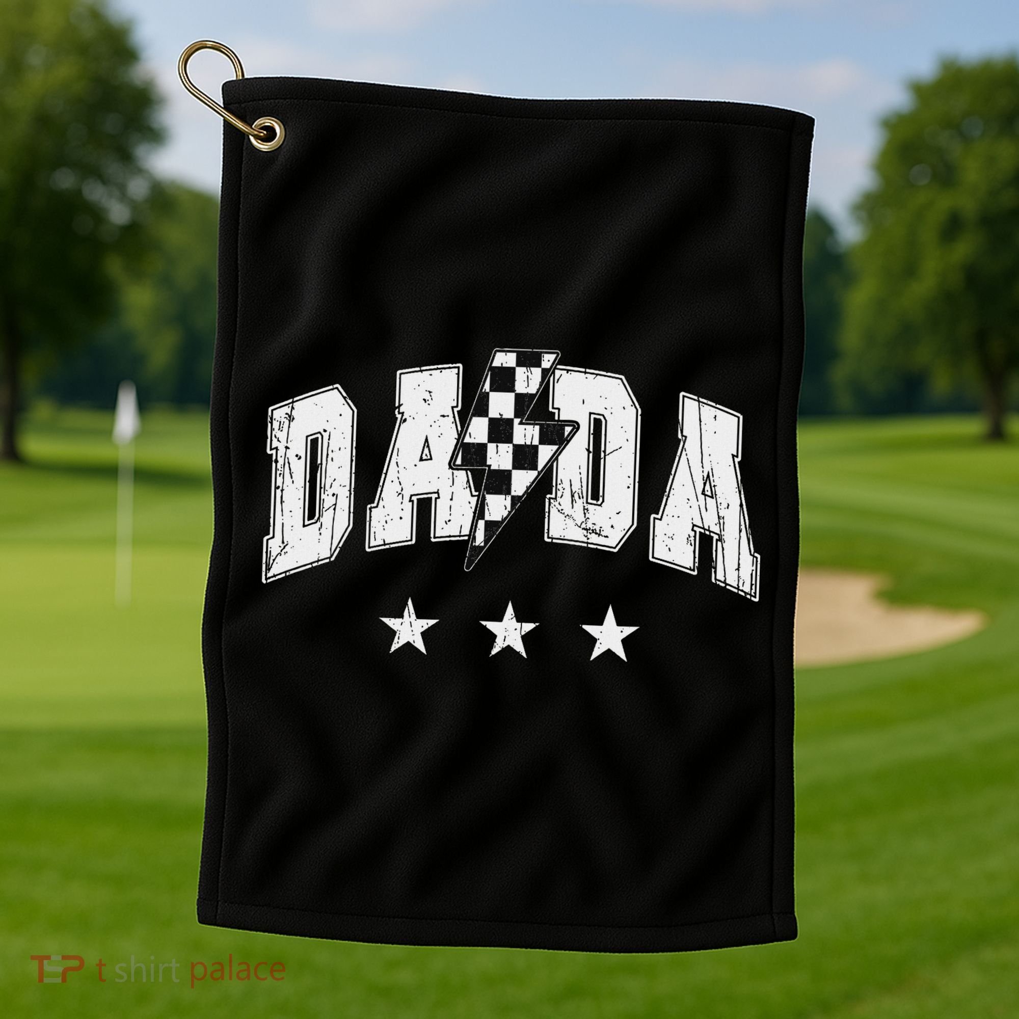 Retro Dada Lightning Bolt Checkered Father’s Day Golf Towel