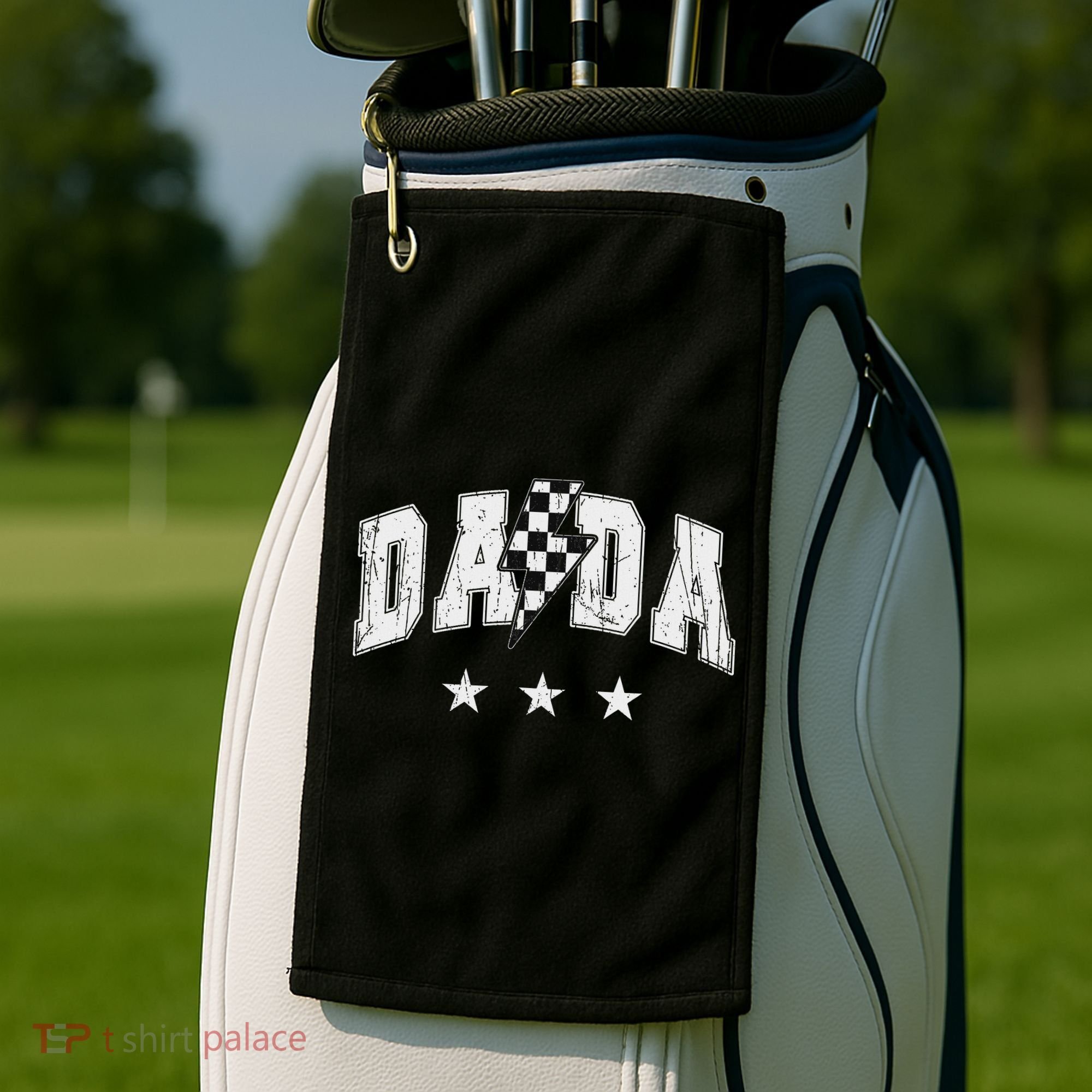 Retro Dada Lightning Bolt Checkered Father’s Day Golf Towel