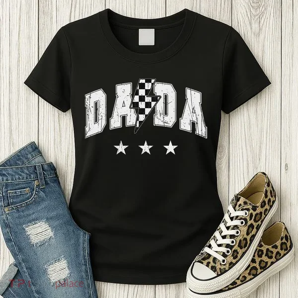 Retro Dada Lightning Bolt Checkered Father’s Day Women's T-Shirt
