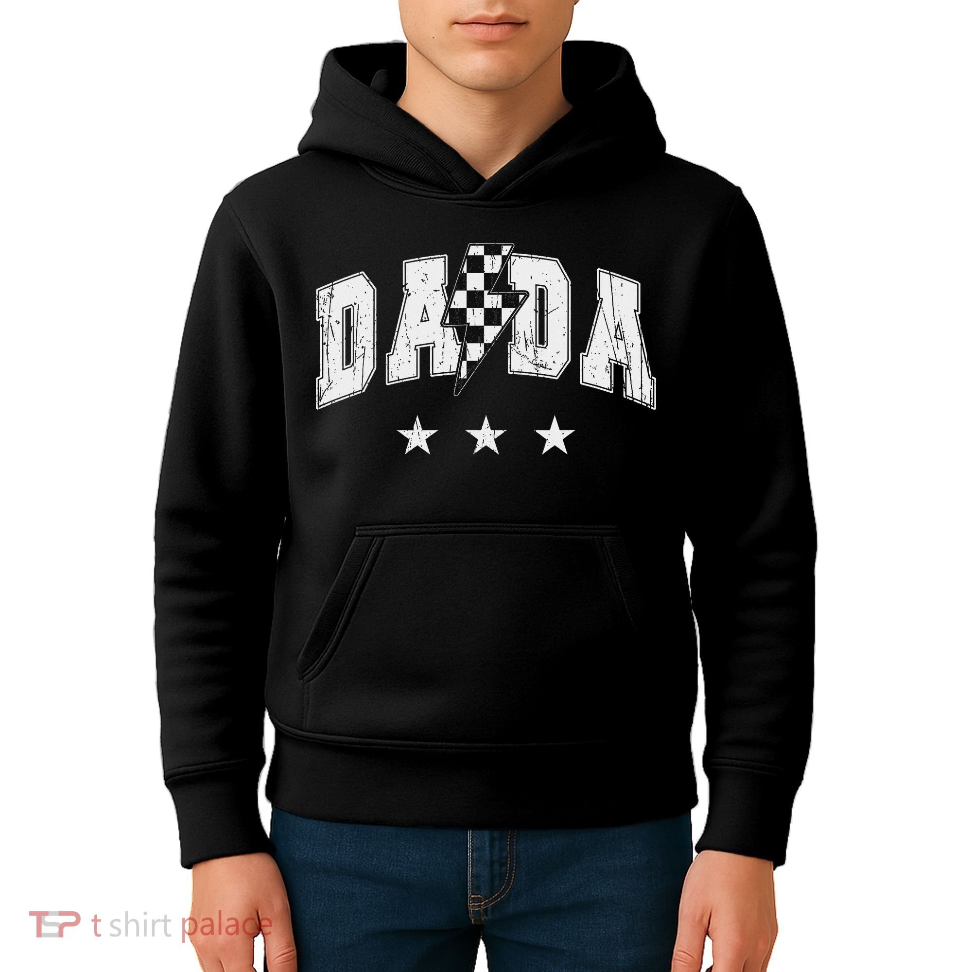 Retro Dada Lightning Bolt Checkered Father’s Day Kids Hoodie