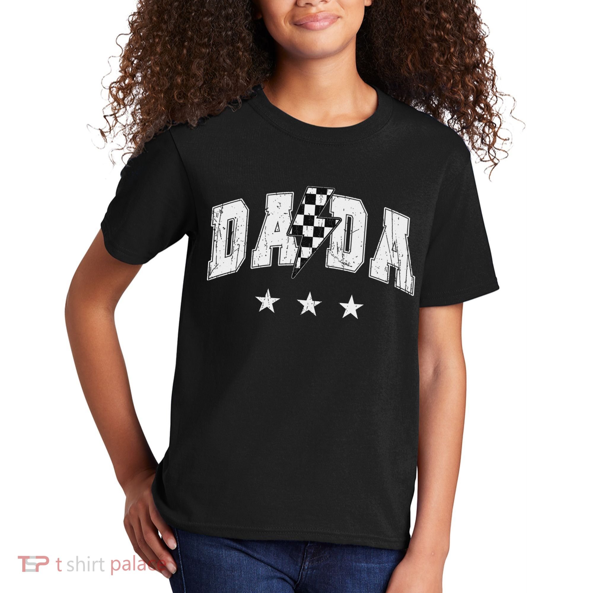 Retro Dada Lightning Bolt Checkered Father’s Day Kids T-Shirt