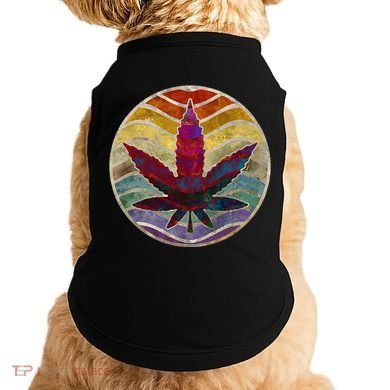 Retro Design Of Marijuana Leaf. Cannabis Weed. Doggie Tank