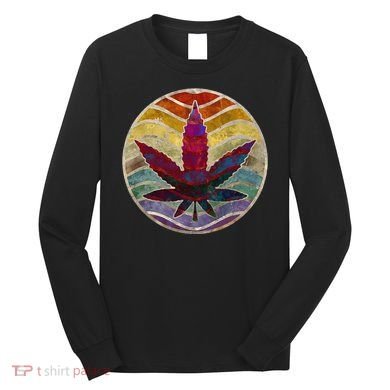 Retro Design Of Marijuana Leaf. Cannabis Weed. Long Sleeve Shirt