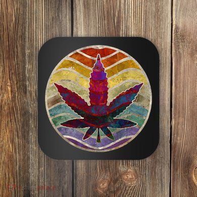 Retro Design Of Marijuana Leaf. Cannabis Weed. Coaster