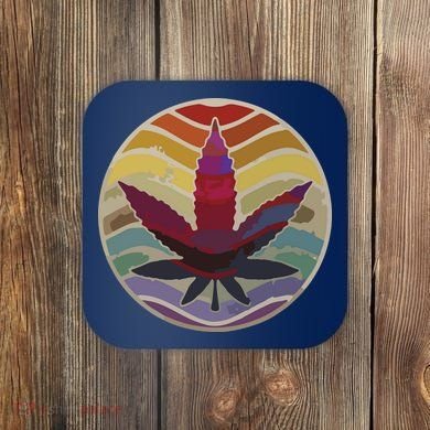 Retro Design Of Marijuana Leaf, Cannabis Weed Coaster