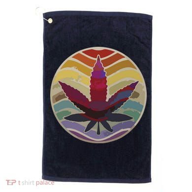Retro Design Of Marijuana Leaf, Cannabis Weed Golf Towel