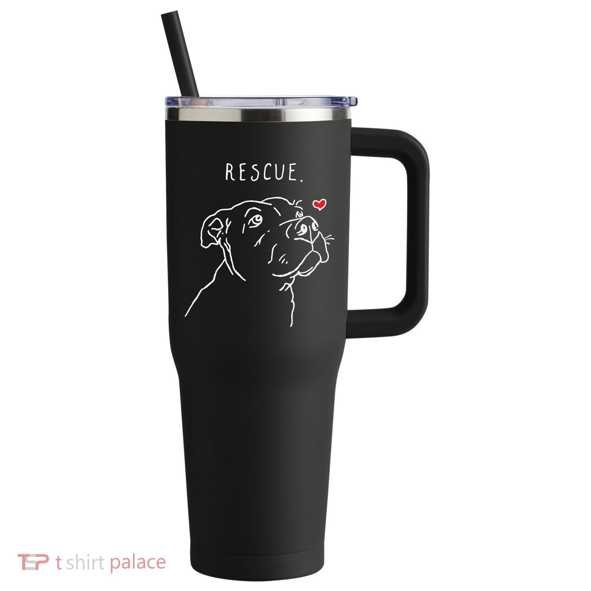 Rescue Dog Pitbull Drawing Rescue Mom 40oz Vacuum Insulated Stainless Steel Travel Tumbler