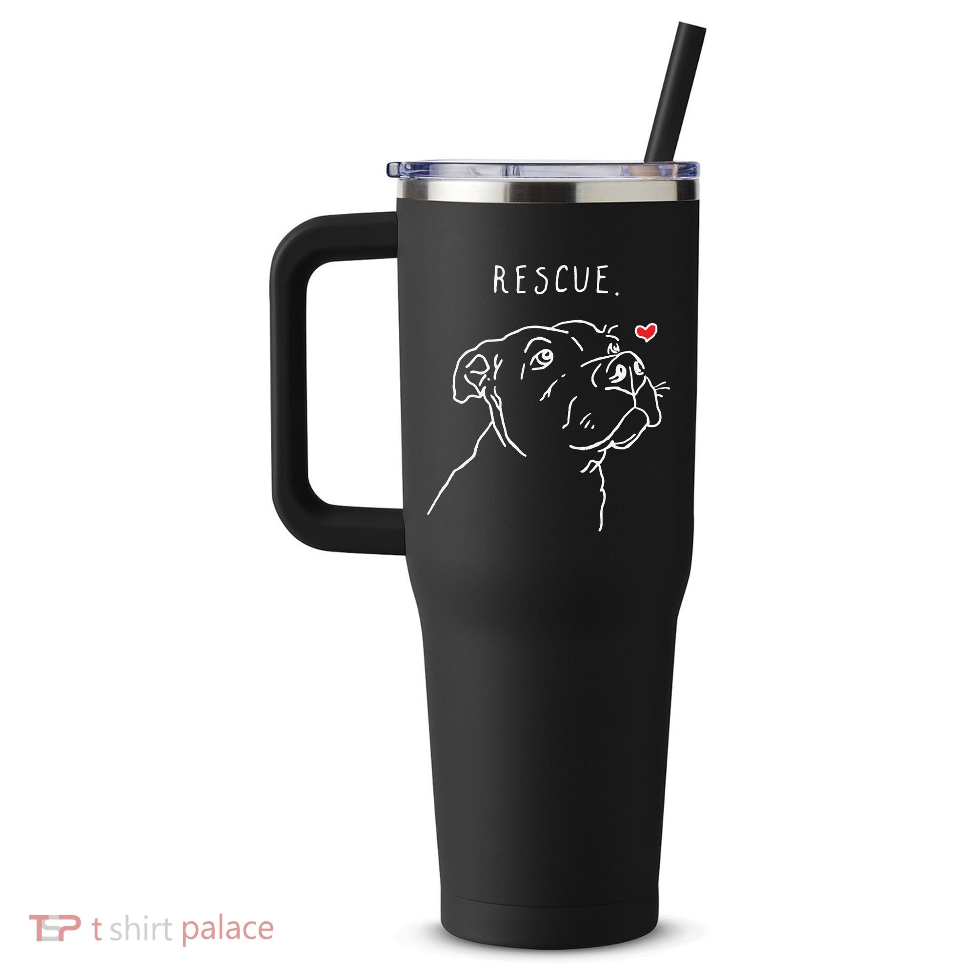 Rescue Dog Pitbull Drawing Rescue Mom 40oz Vacuum Insulated Stainless Steel Travel Tumbler