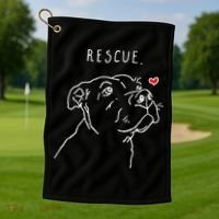 Rescue Dog Pitbull Drawing Rescue Mom Golf Towel thumb 1