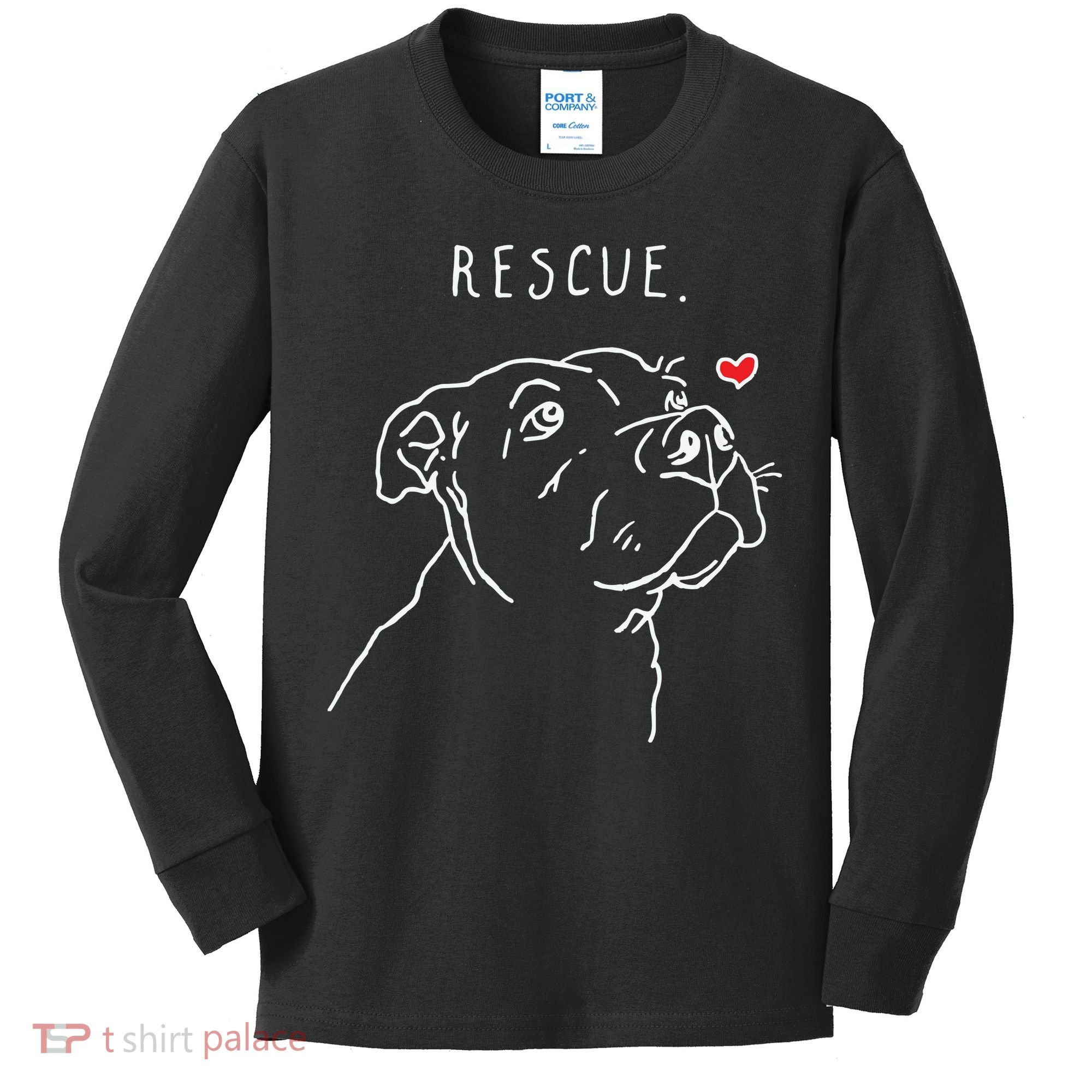 Rescue Dog Pitbull Drawing Rescue Mom Kids Long Sleeve Shirt