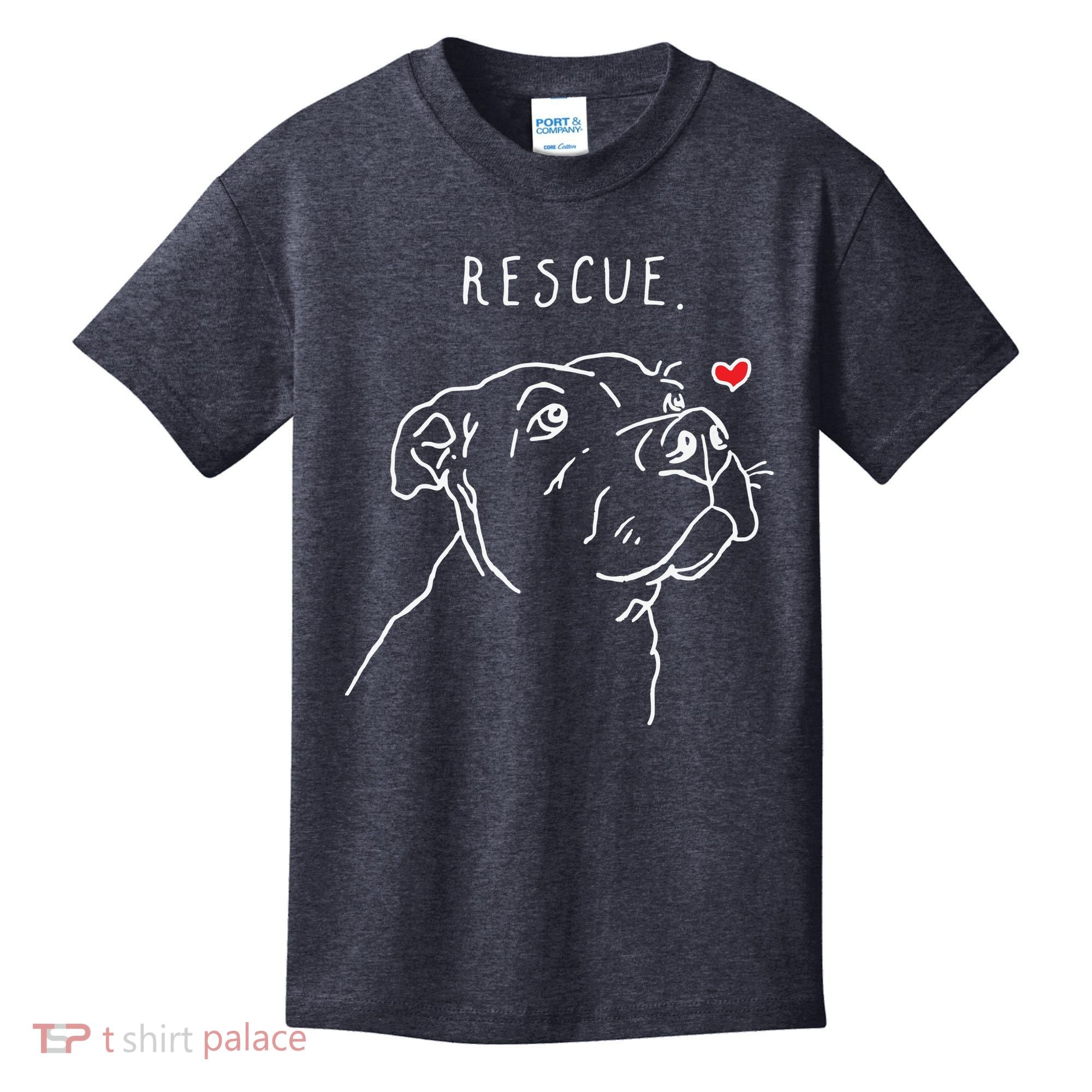 Rescue Dog Pitbull Drawing Rescue Mom Kids T-Shirt