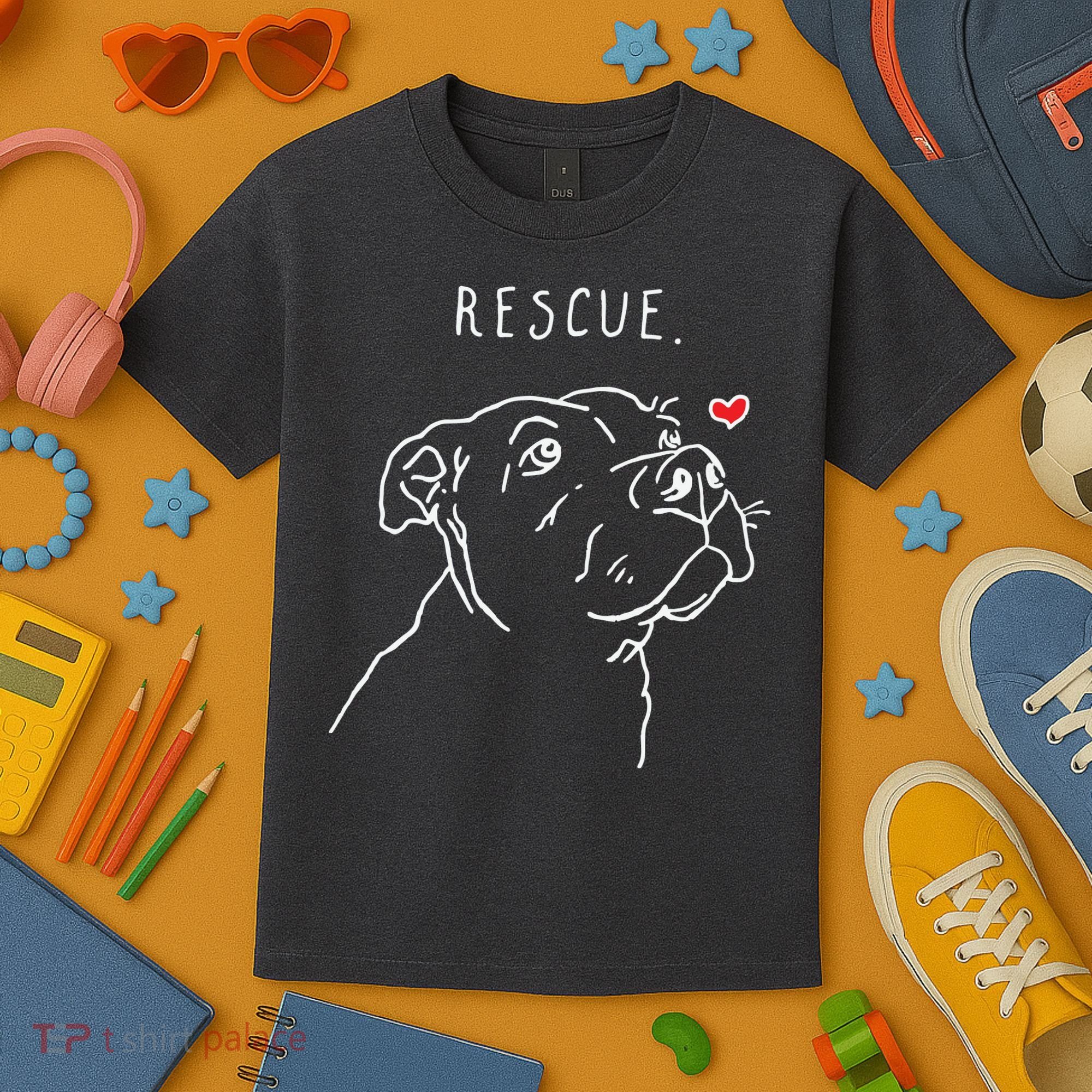 Rescue Dog Pitbull Drawing Rescue Mom Kids T-Shirt