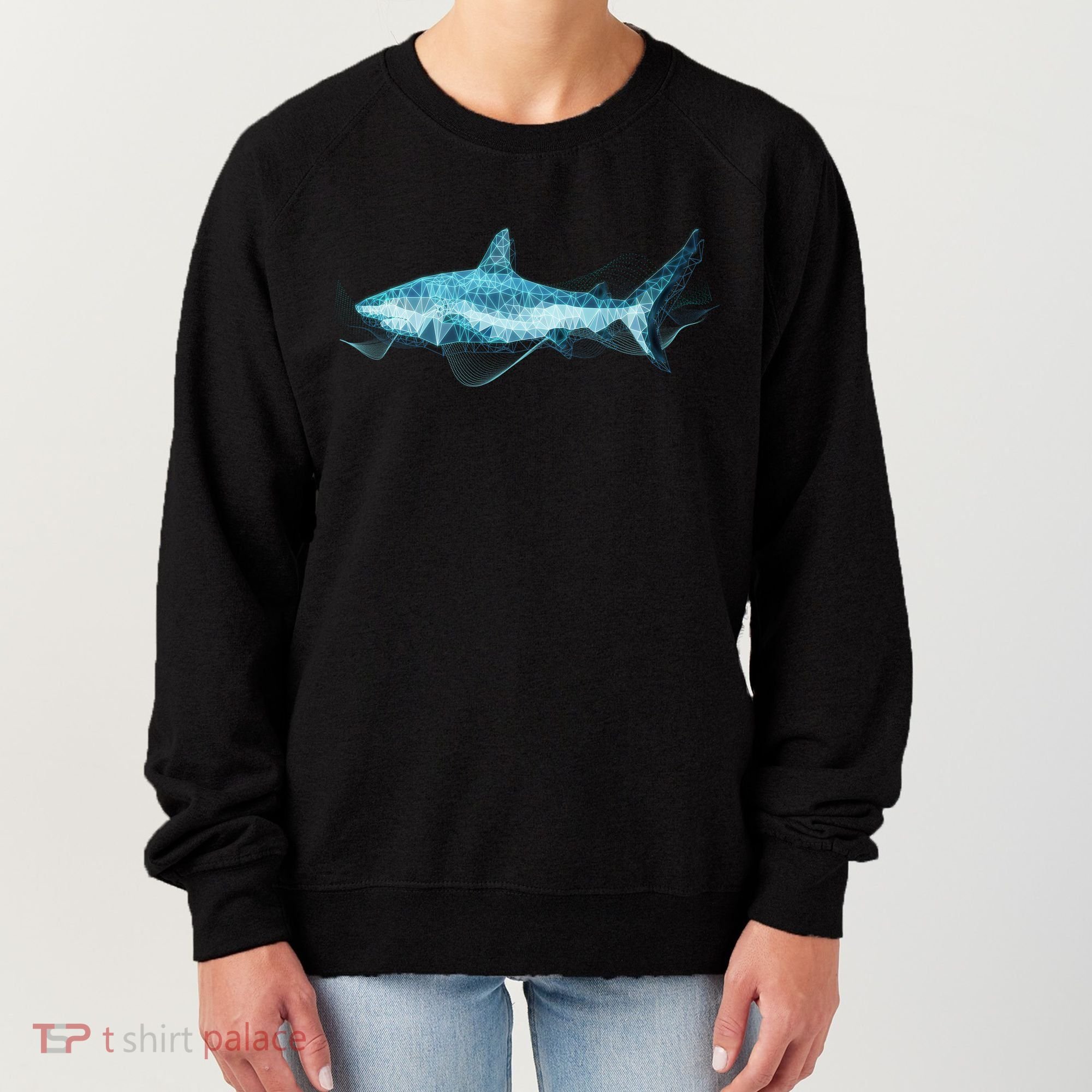 Retro Digital Polygon Shark Women's Sweatshirt