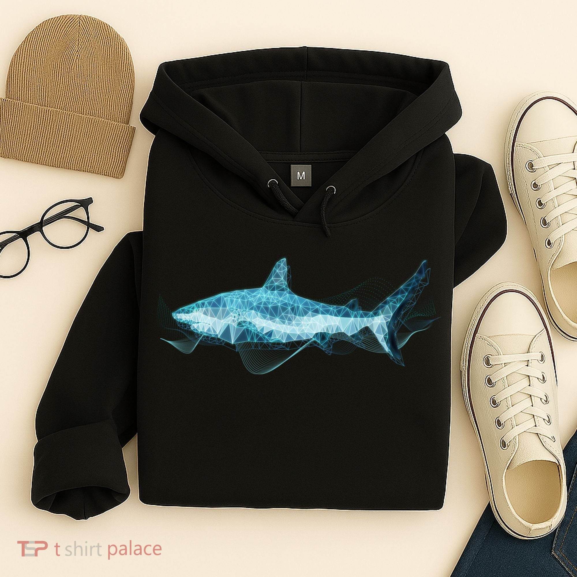 Retro Digital Polygon Shark Hoodie
