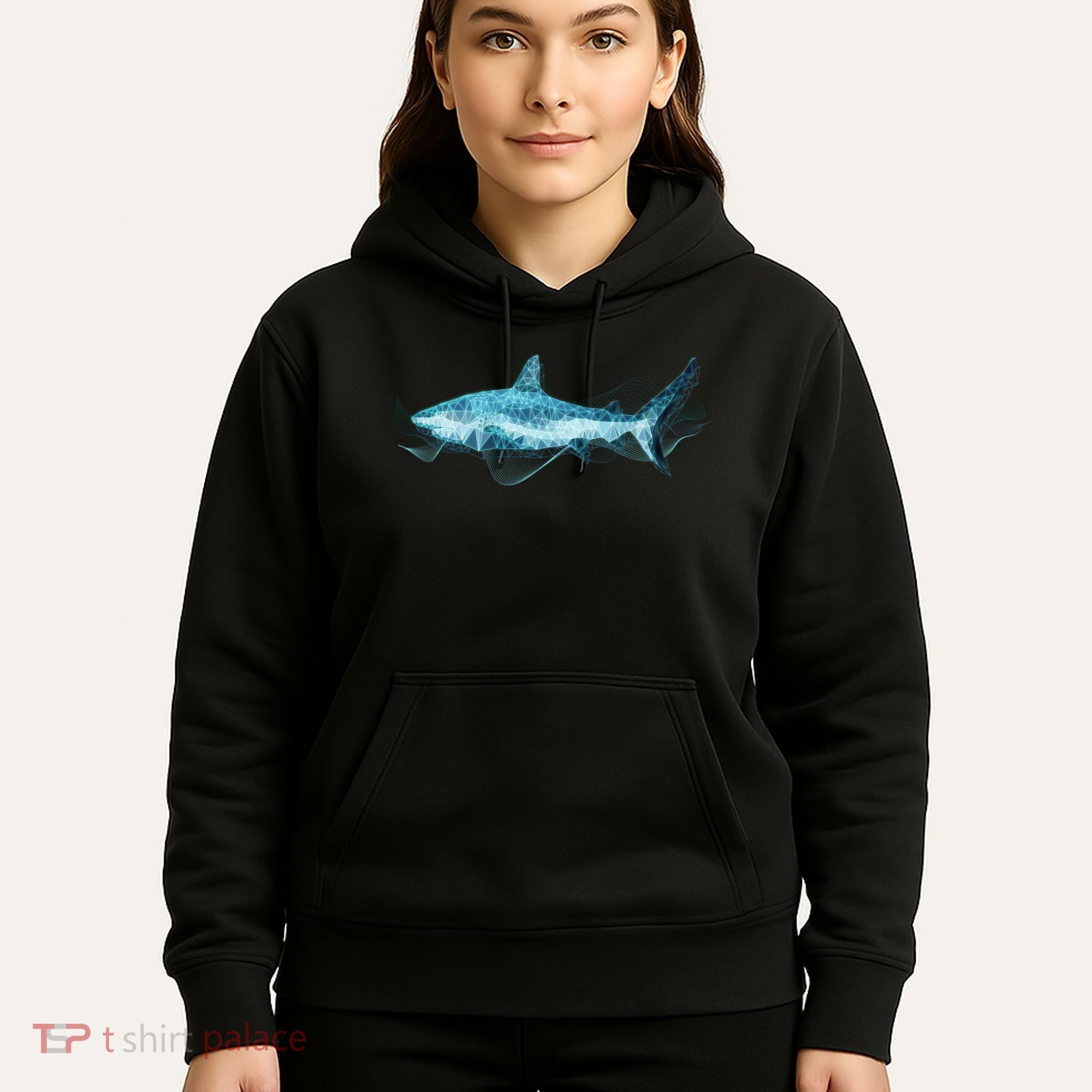Retro Digital Polygon Shark Hoodie