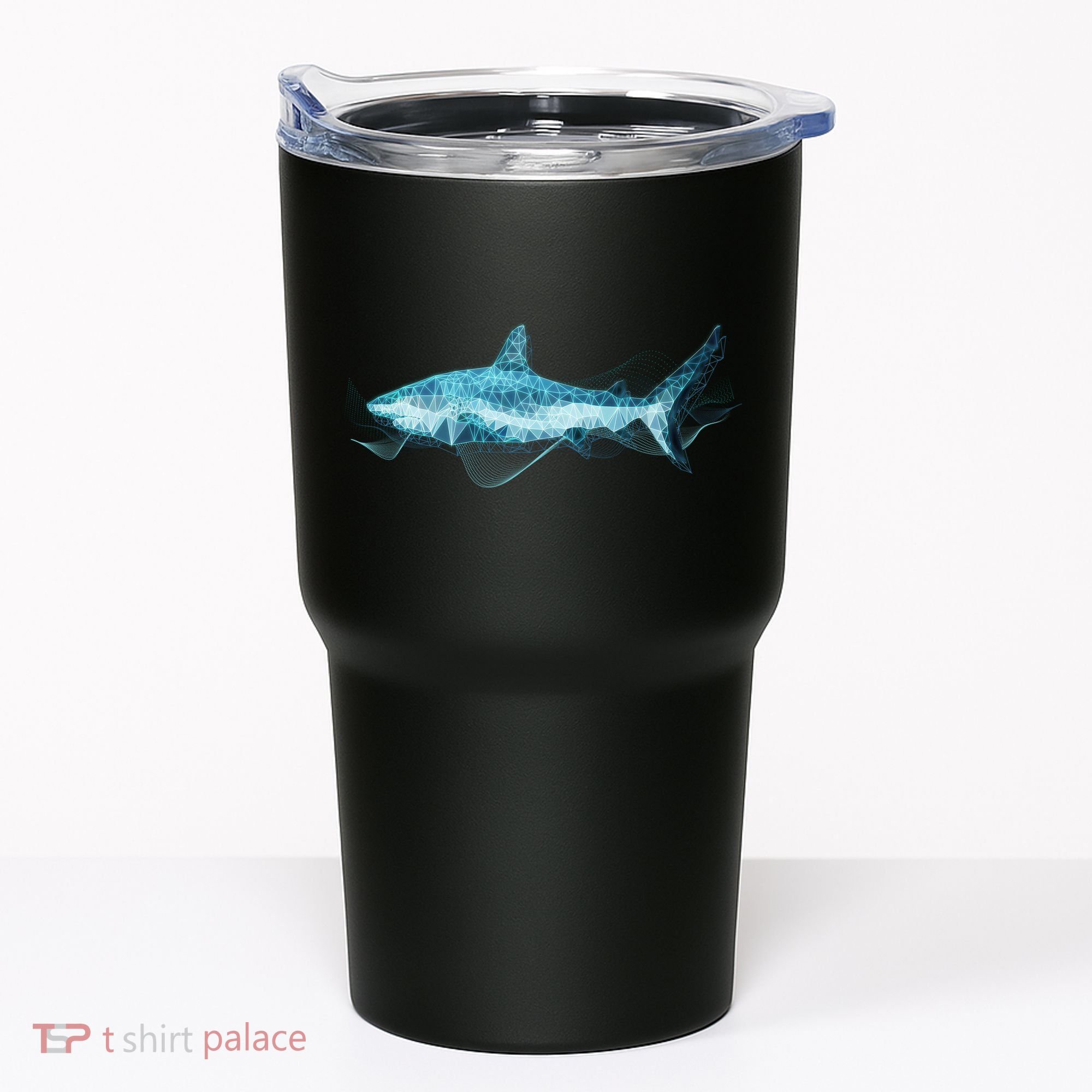 Retro Digital Polygon Shark Tumbler