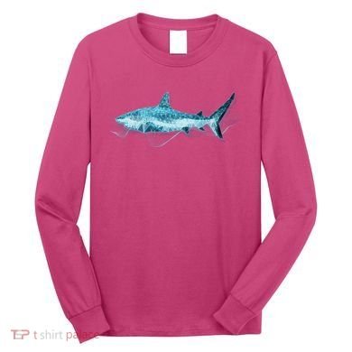 Retro Digital Polygon Shark Long Sleeve Shirt