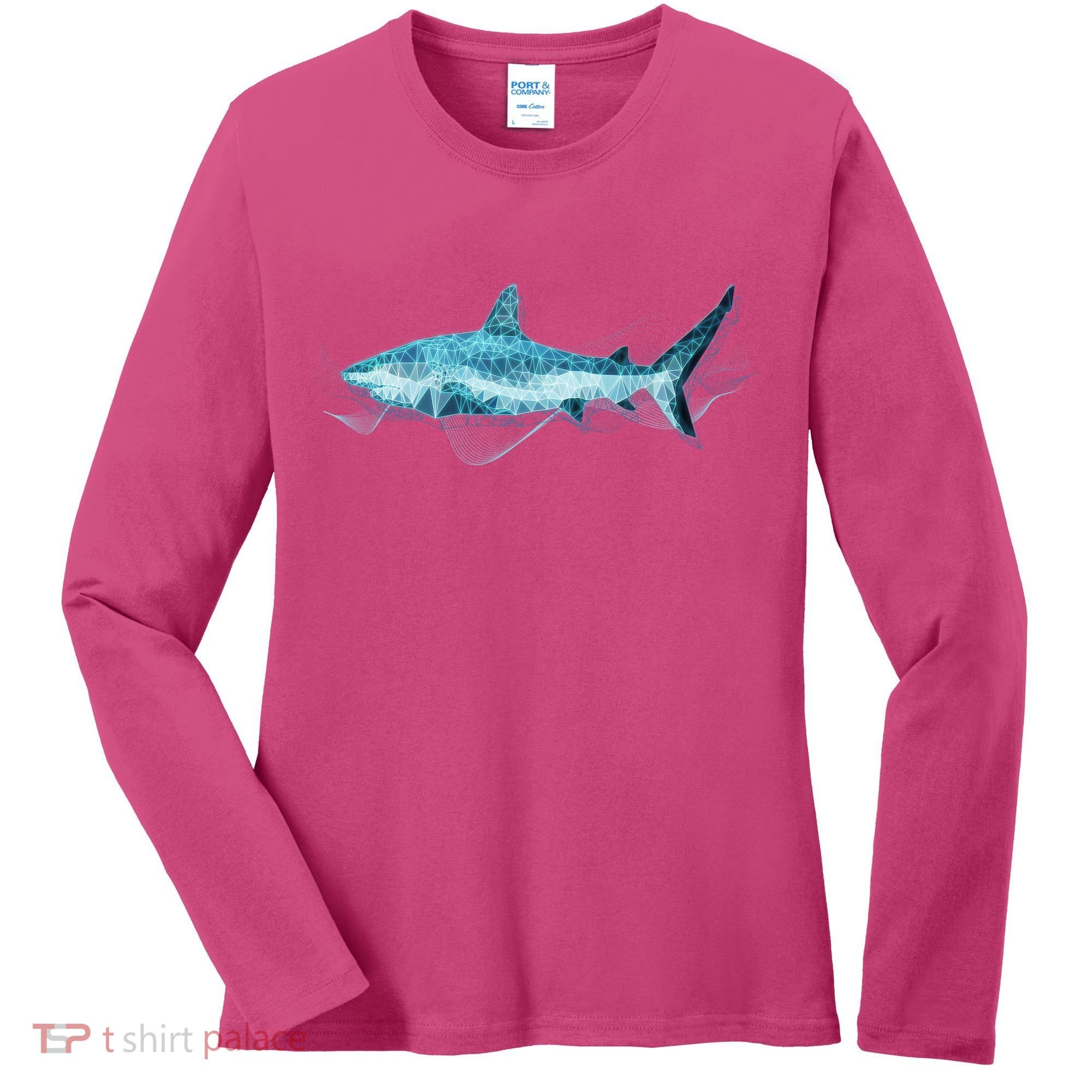 Retro Digital Polygon Shark Women's Long Sleeve Shirt