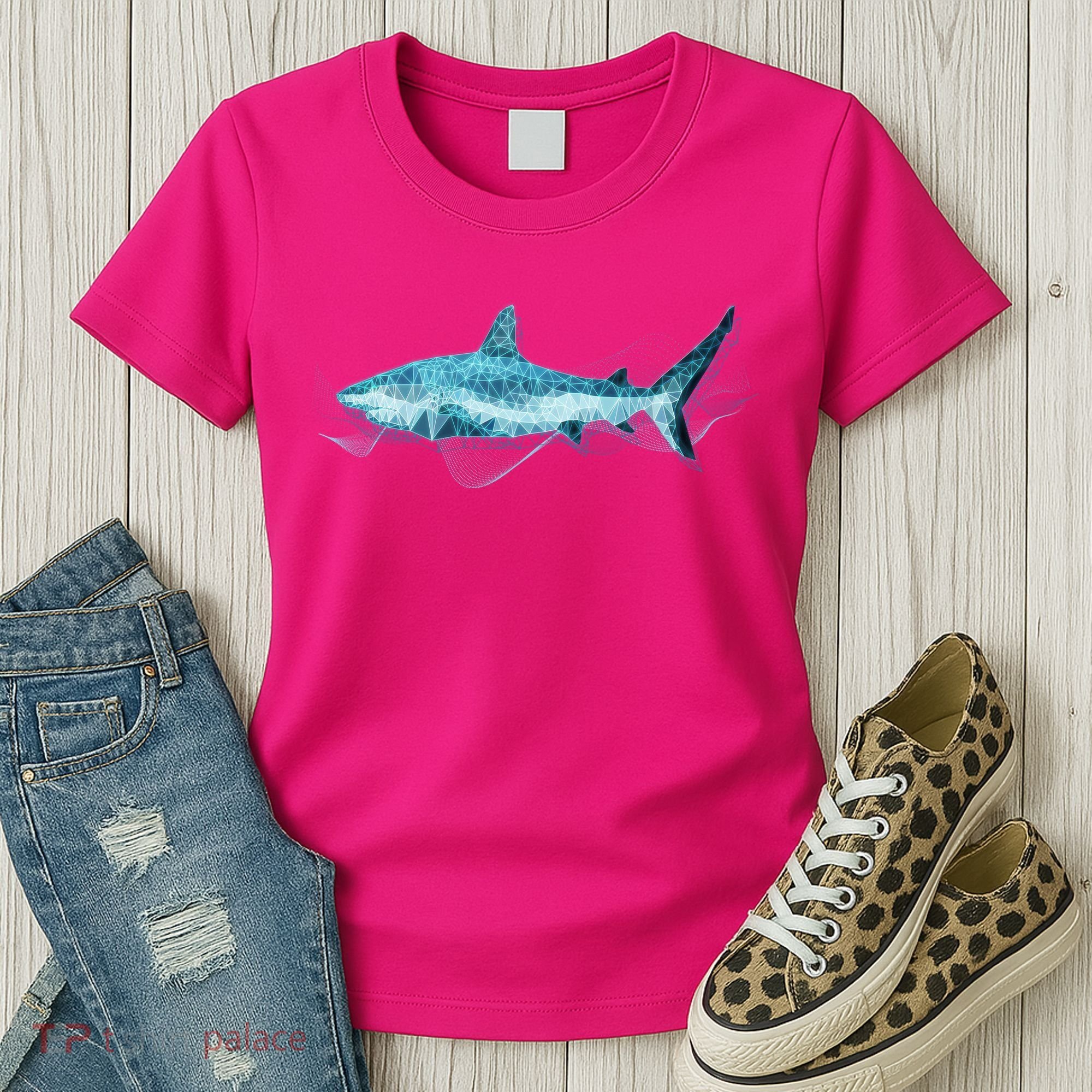 Retro Digital Polygon Shark Women's T-Shirt