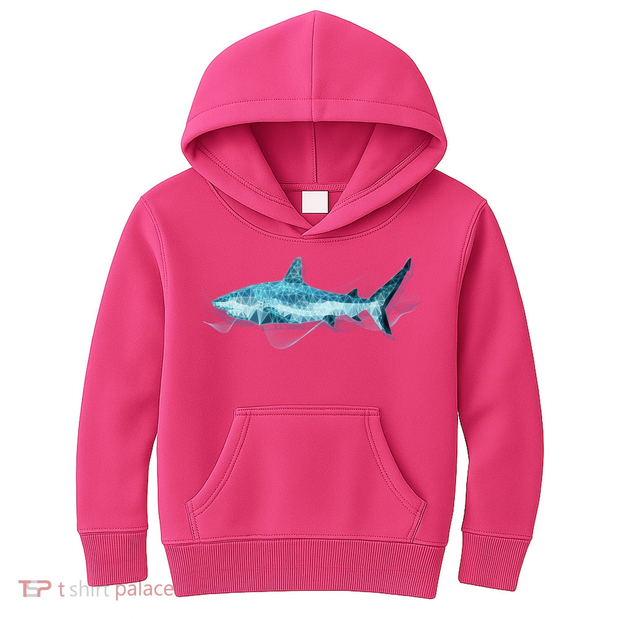 Retro Digital Polygon Shark Kids Hoodie