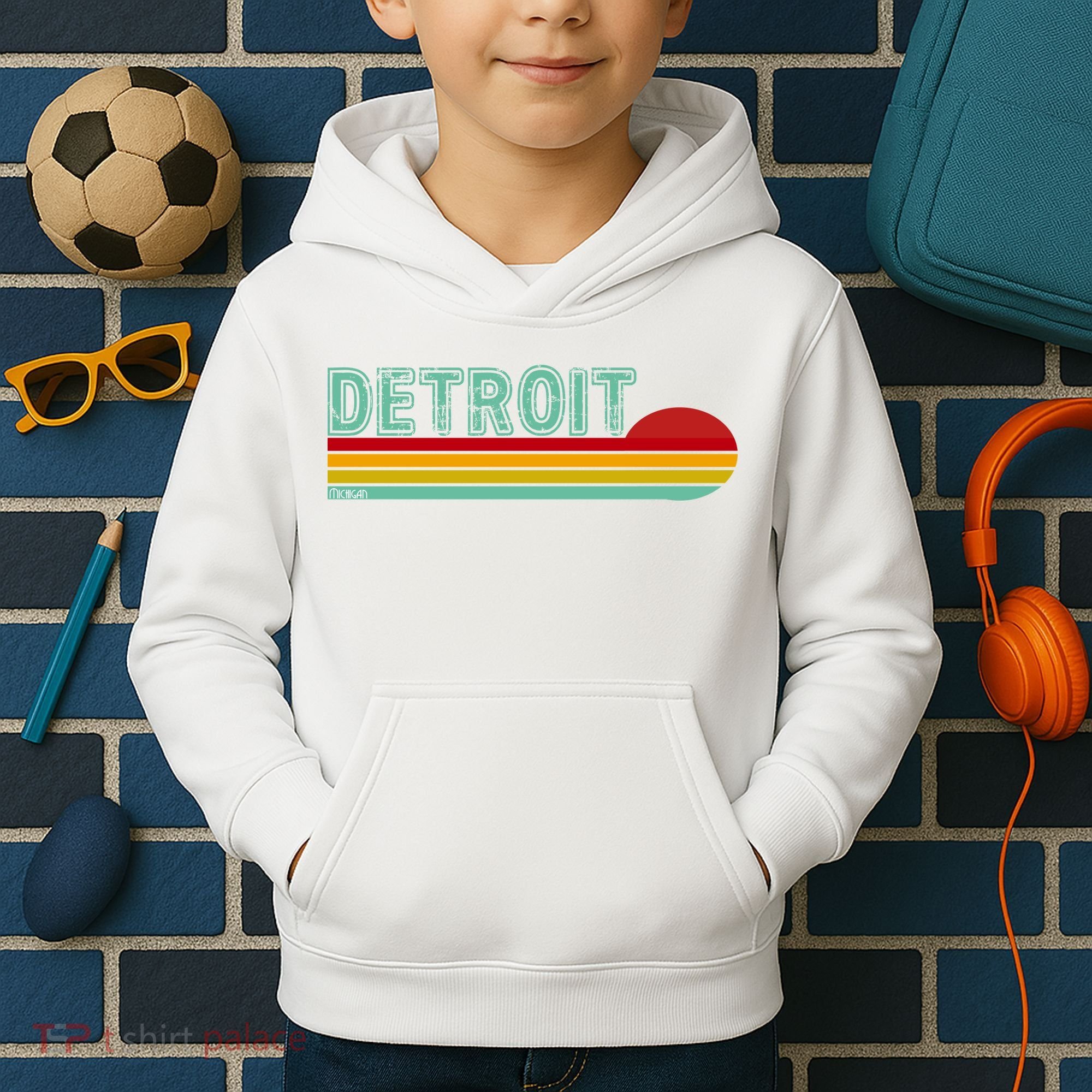 Retro Detroit Sunset Logo Kids Hoodie