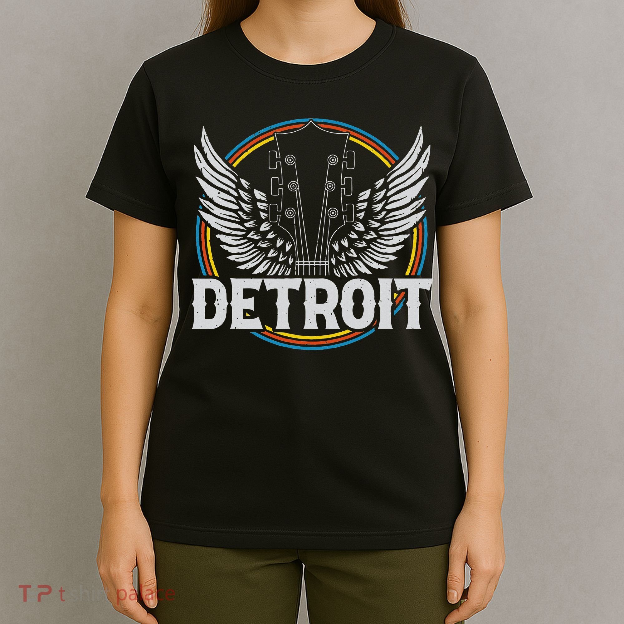Retro Detroit Souvenir Vintage Concert Guitar Music Band T-Shirt