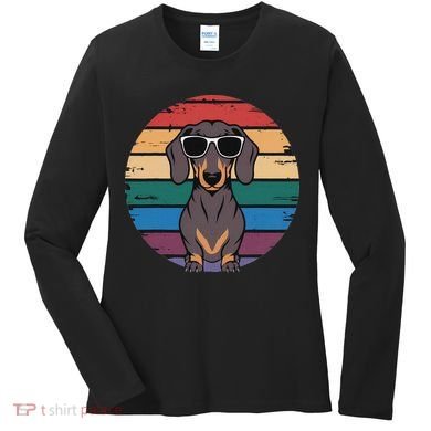 Retro Dachshund Sunset Women's Long Sleeve Shirt