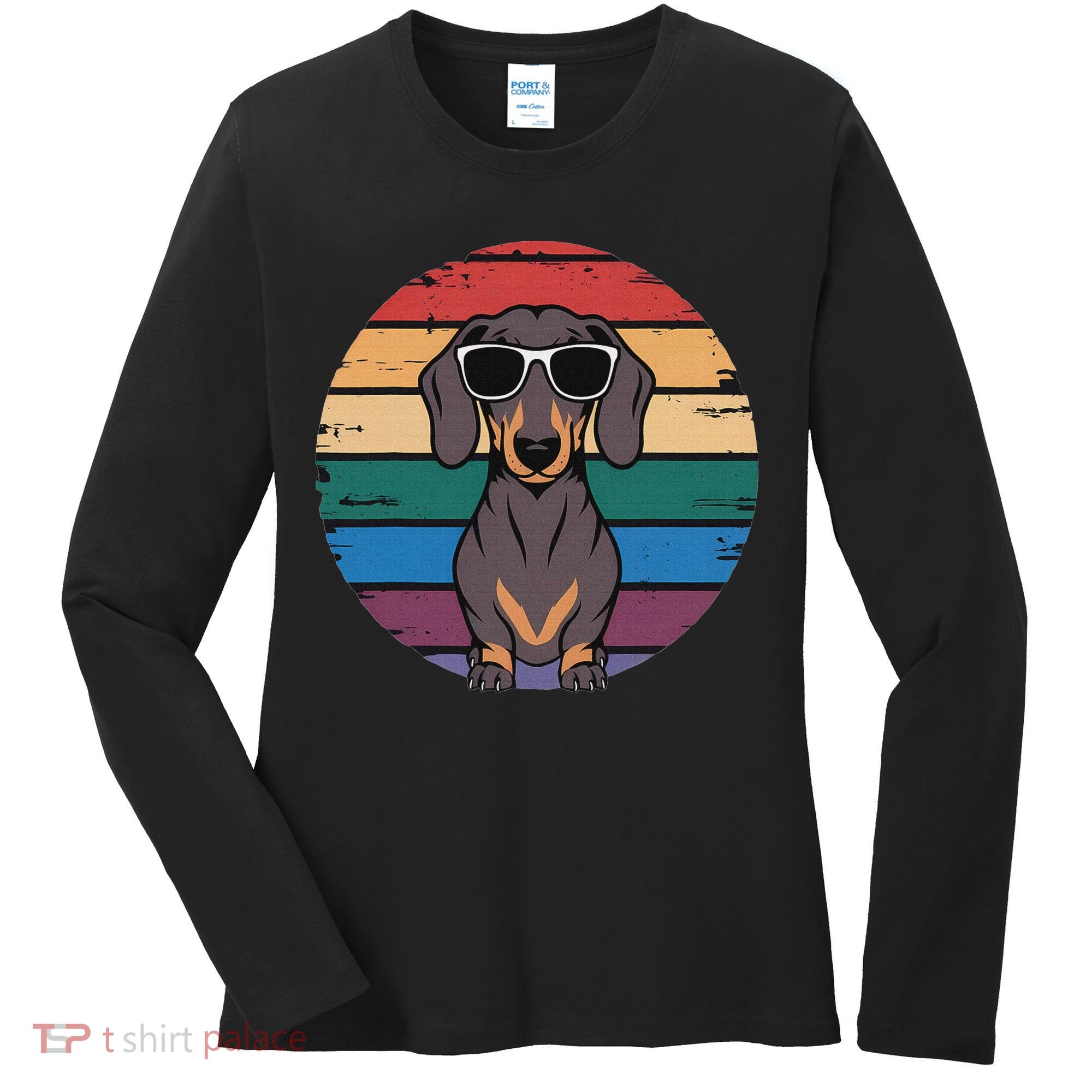 Retro Dachshund Sunset Women's Long Sleeve Shirt