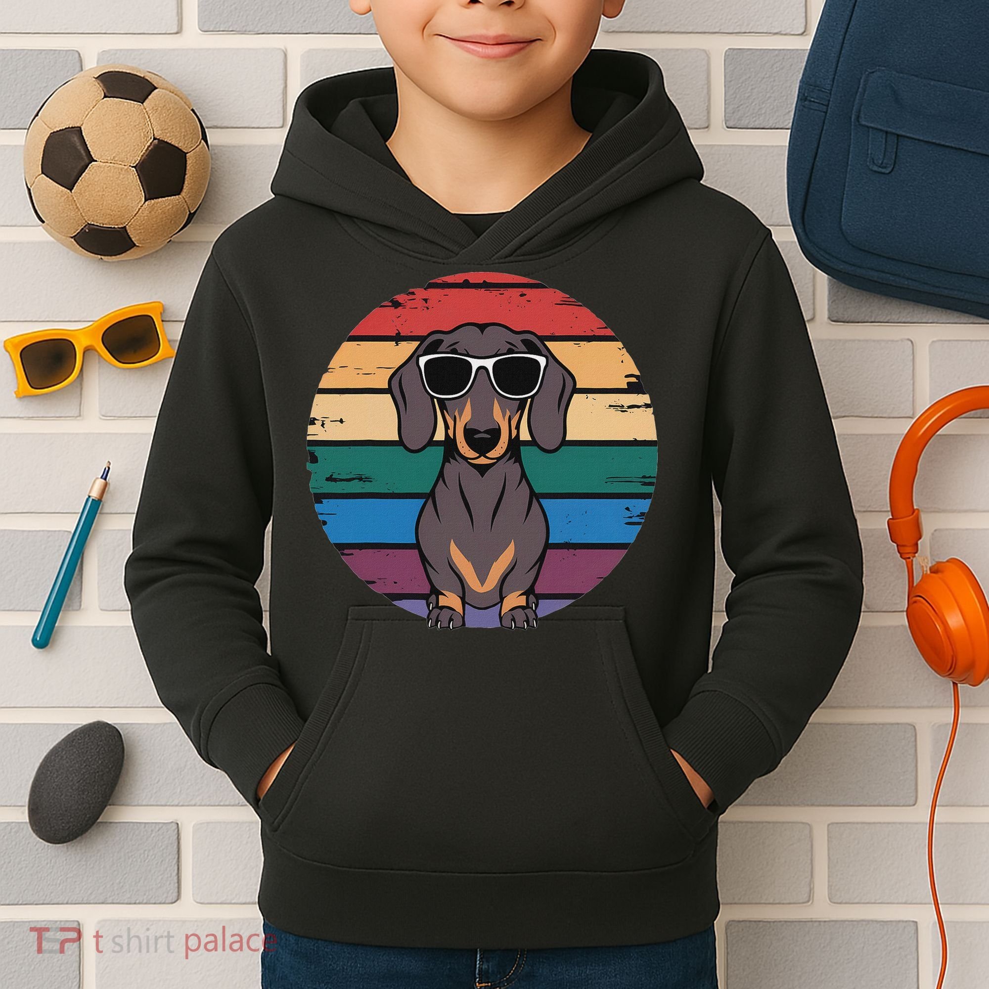 Retro Dachshund Sunset Kids Hoodie