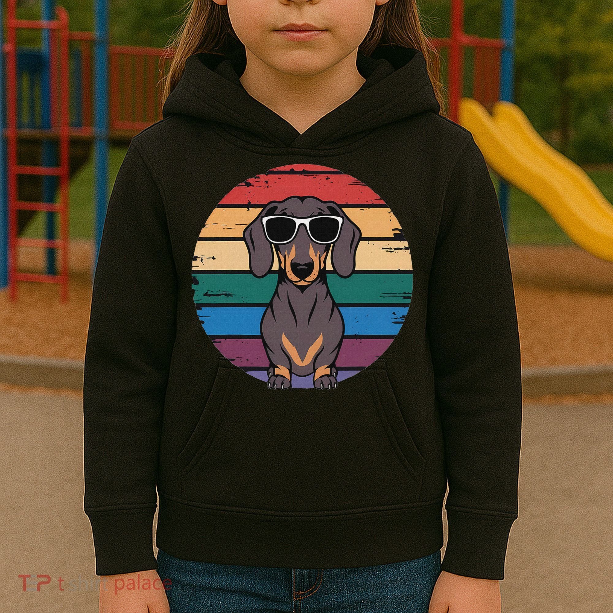 Retro Dachshund Sunset Kids Hoodie