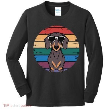 Retro Dachshund Sunset Kids Long Sleeve Shirt