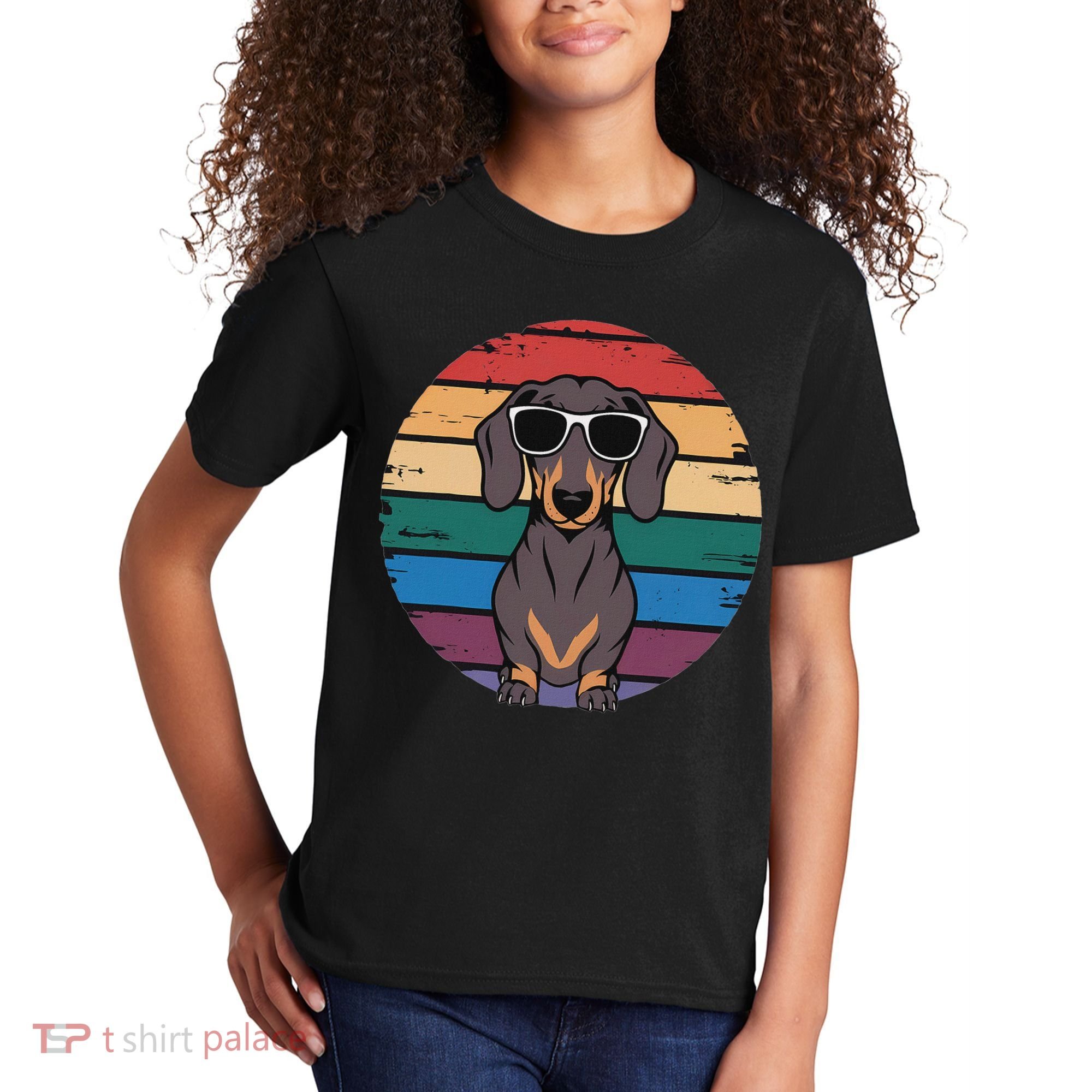 Retro Dachshund Sunset Kids T-Shirt