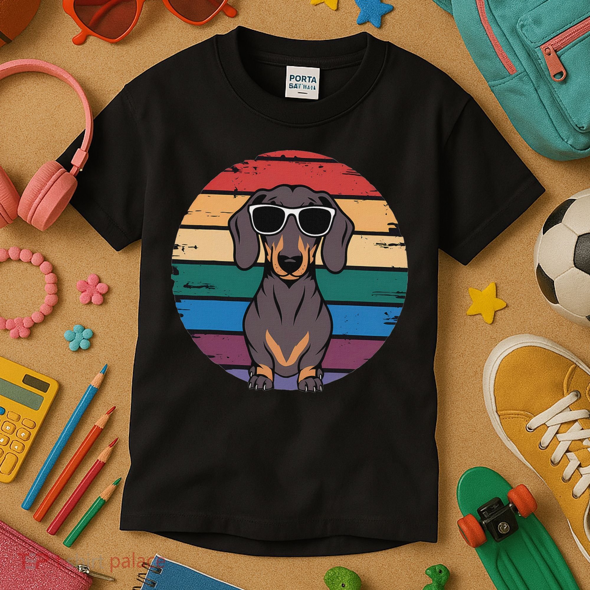 Retro Dachshund Sunset Kids T-Shirt