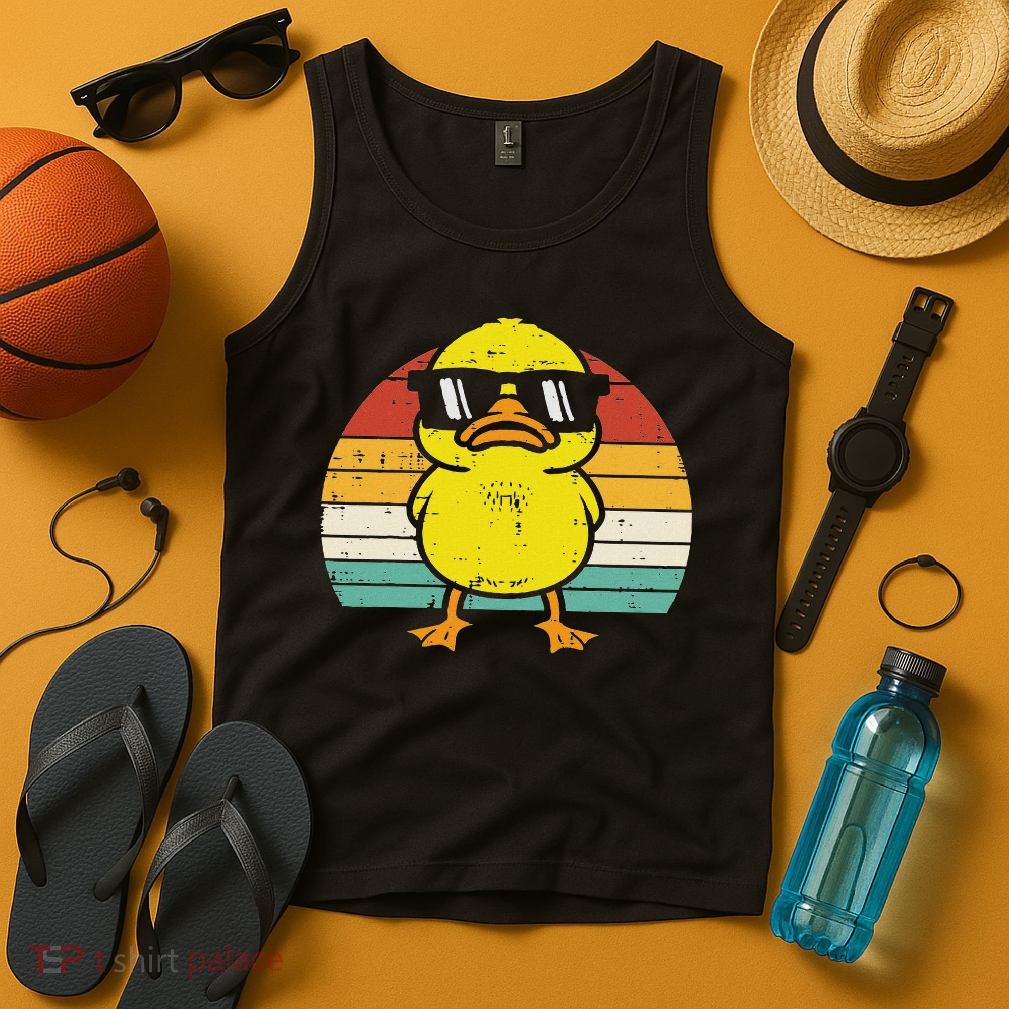 Rubber Duck Sunglasses Sunset Retro Duckling Tank Top