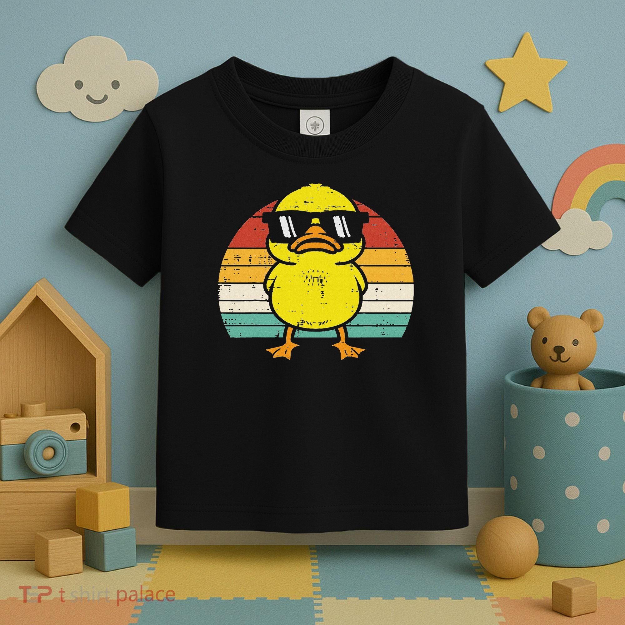 Rubber Duck Sunglasses Sunset Retro Duckling Toddler T-Shirt