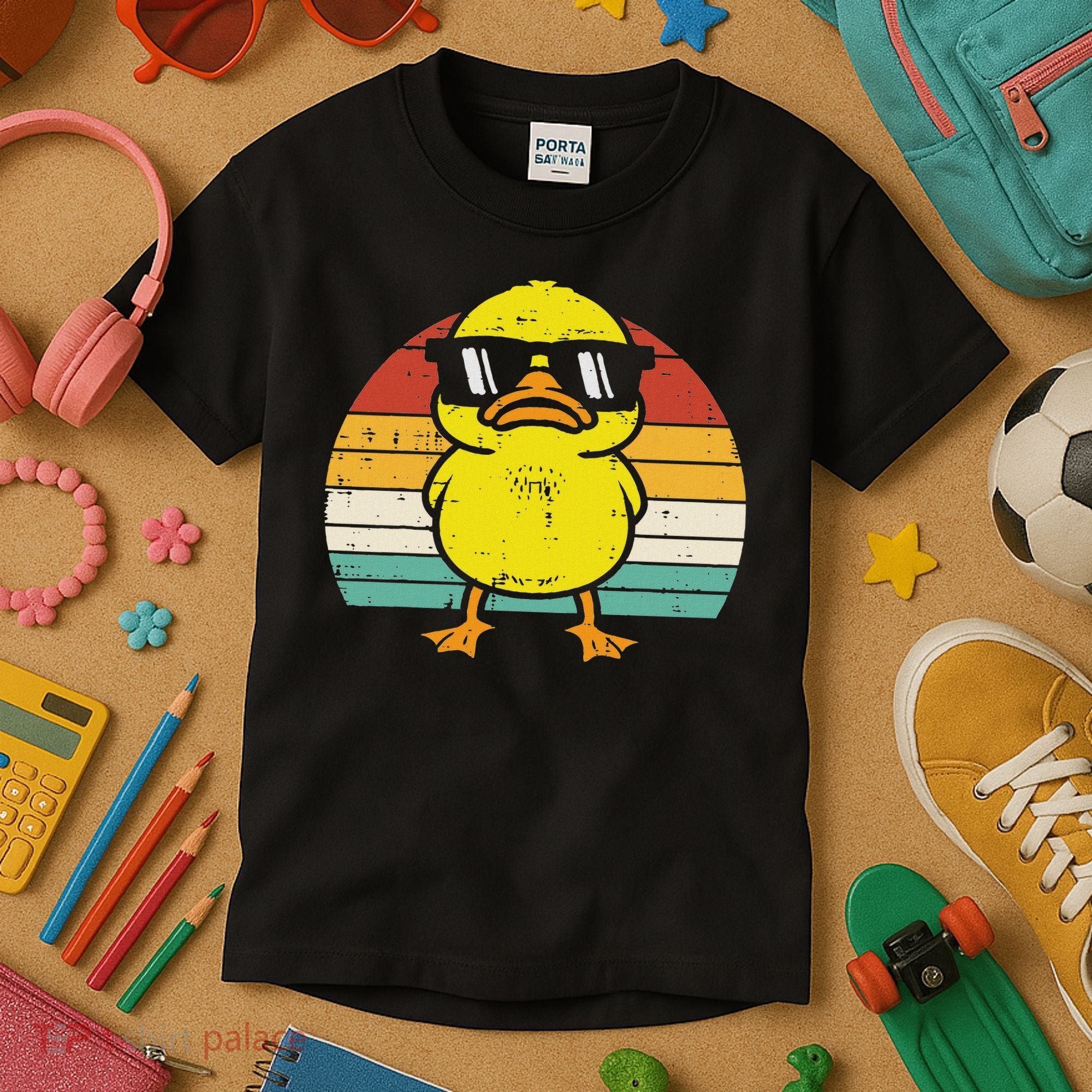 Rubber Duck Sunglasses Sunset Retro Duckling Kids T-Shirt