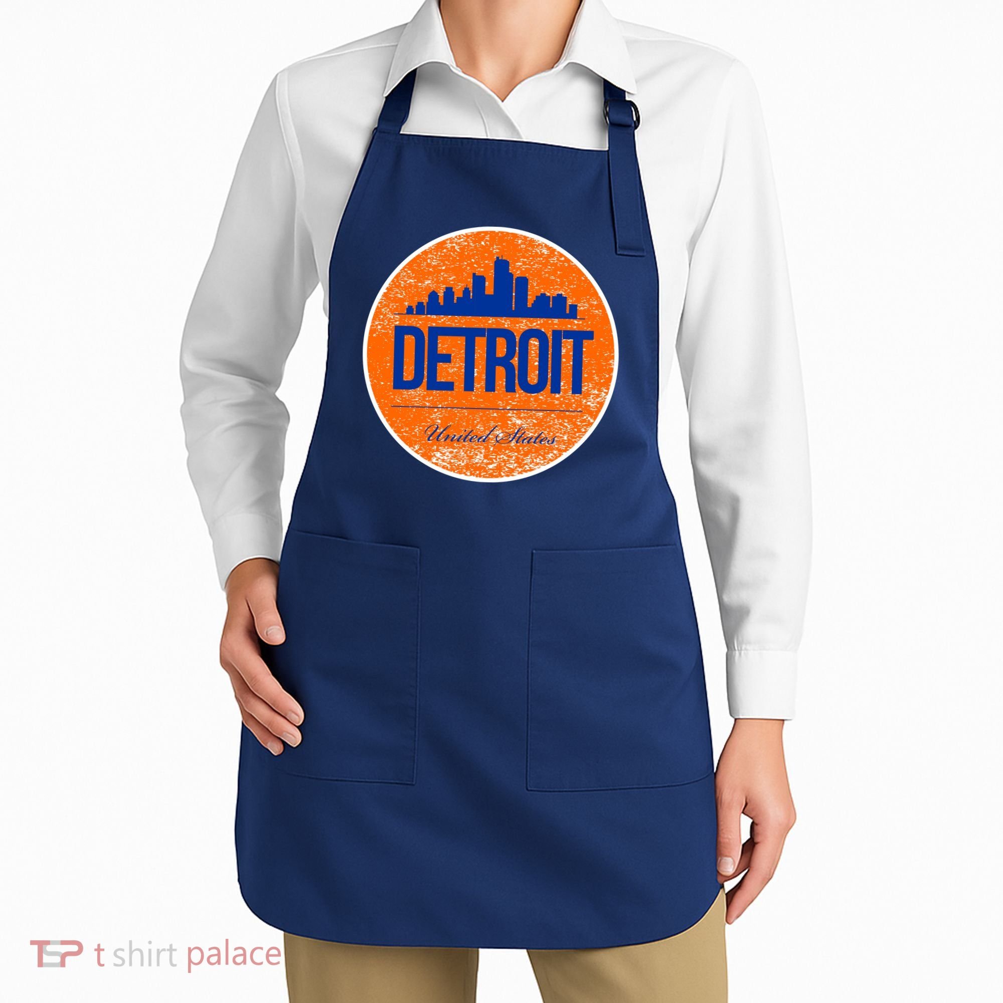 Retro Detroit Skyline Logo Apron