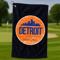 Retro Detroit Skyline Logo Golf Towel thumb 1