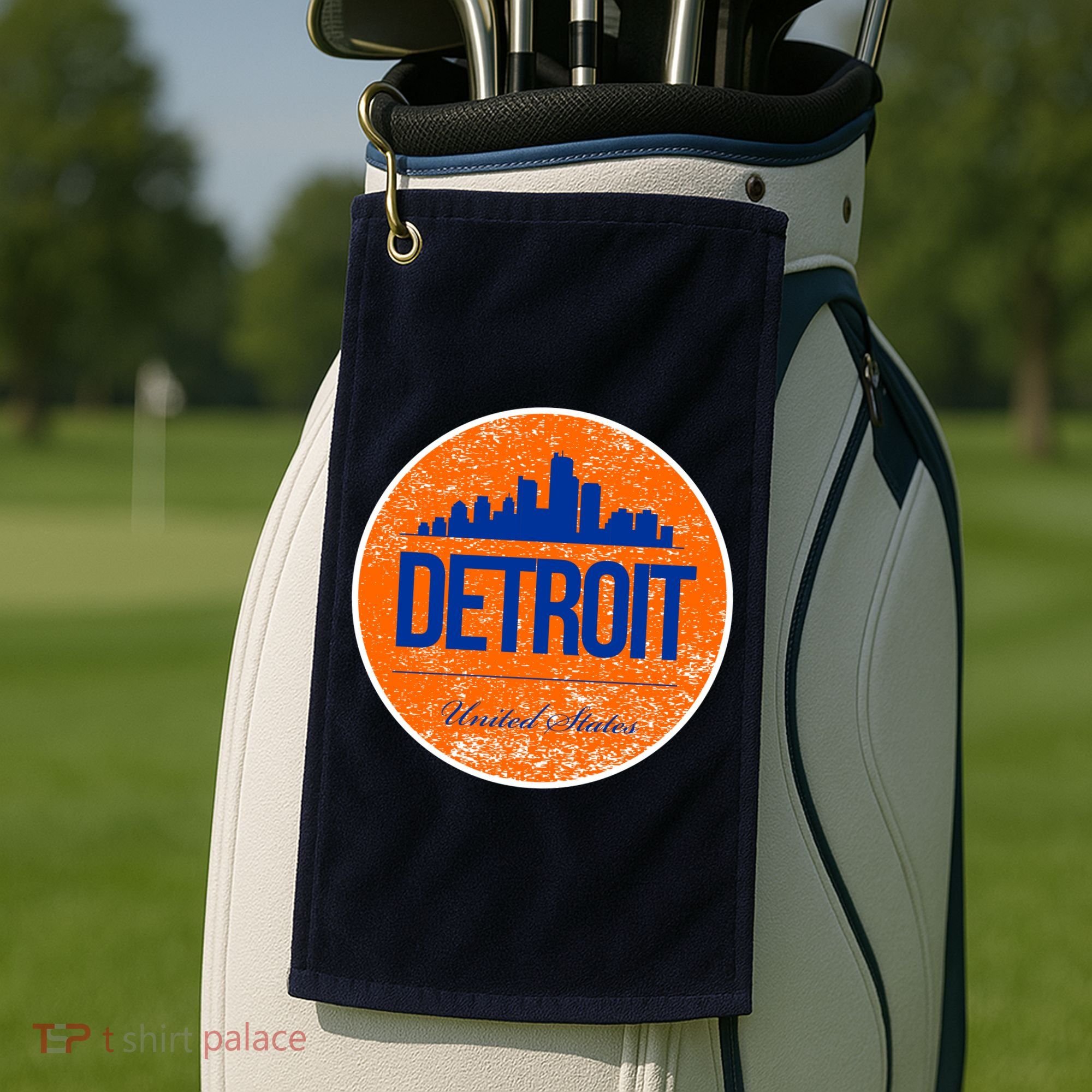 Retro Detroit Skyline Logo Golf Towel