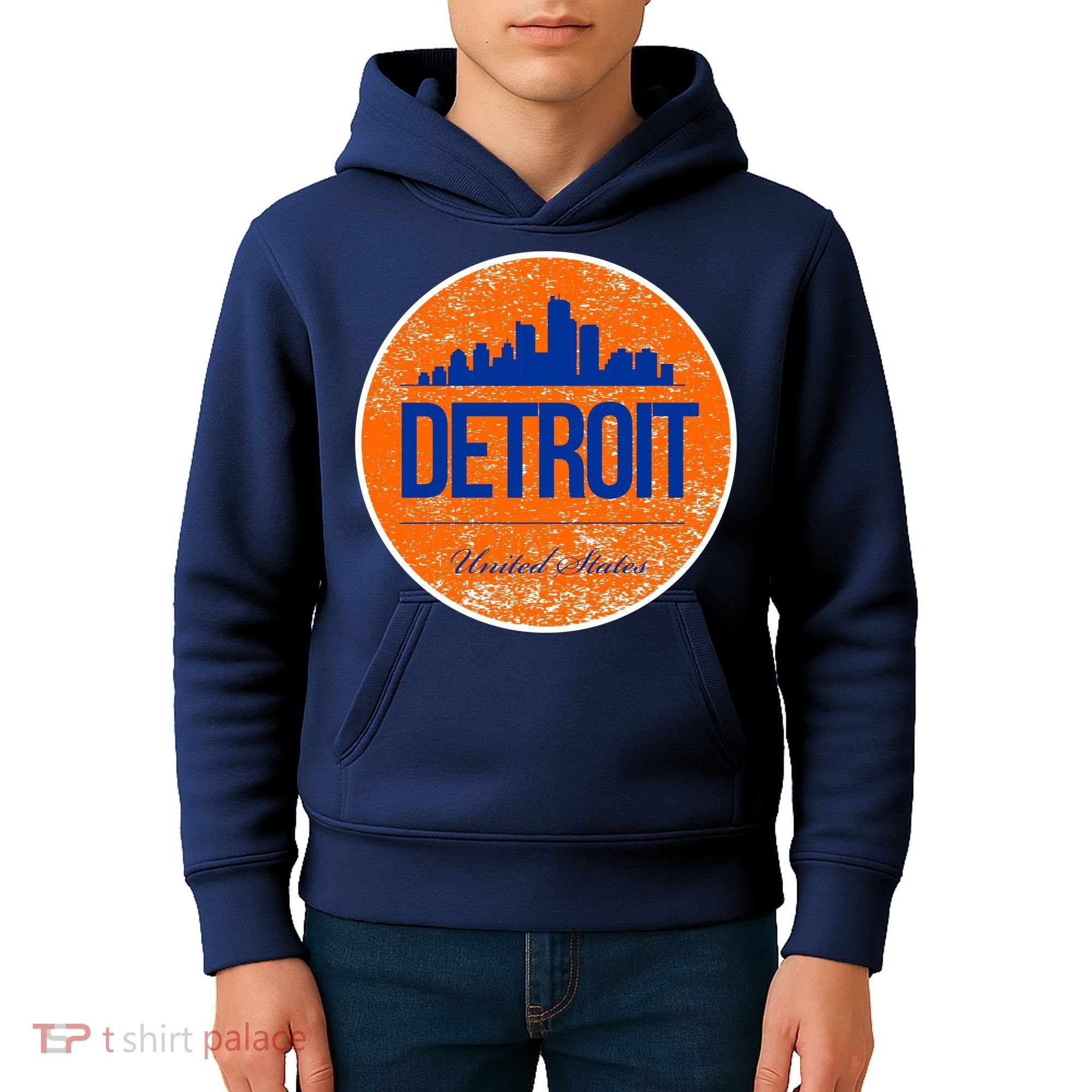 Retro Detroit Skyline Logo Kids Hoodie