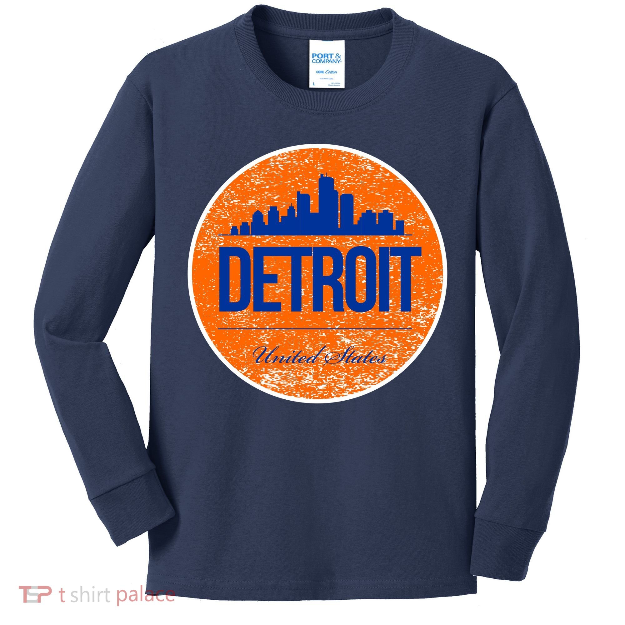 Retro Detroit Skyline Logo Kids Long Sleeve Shirt