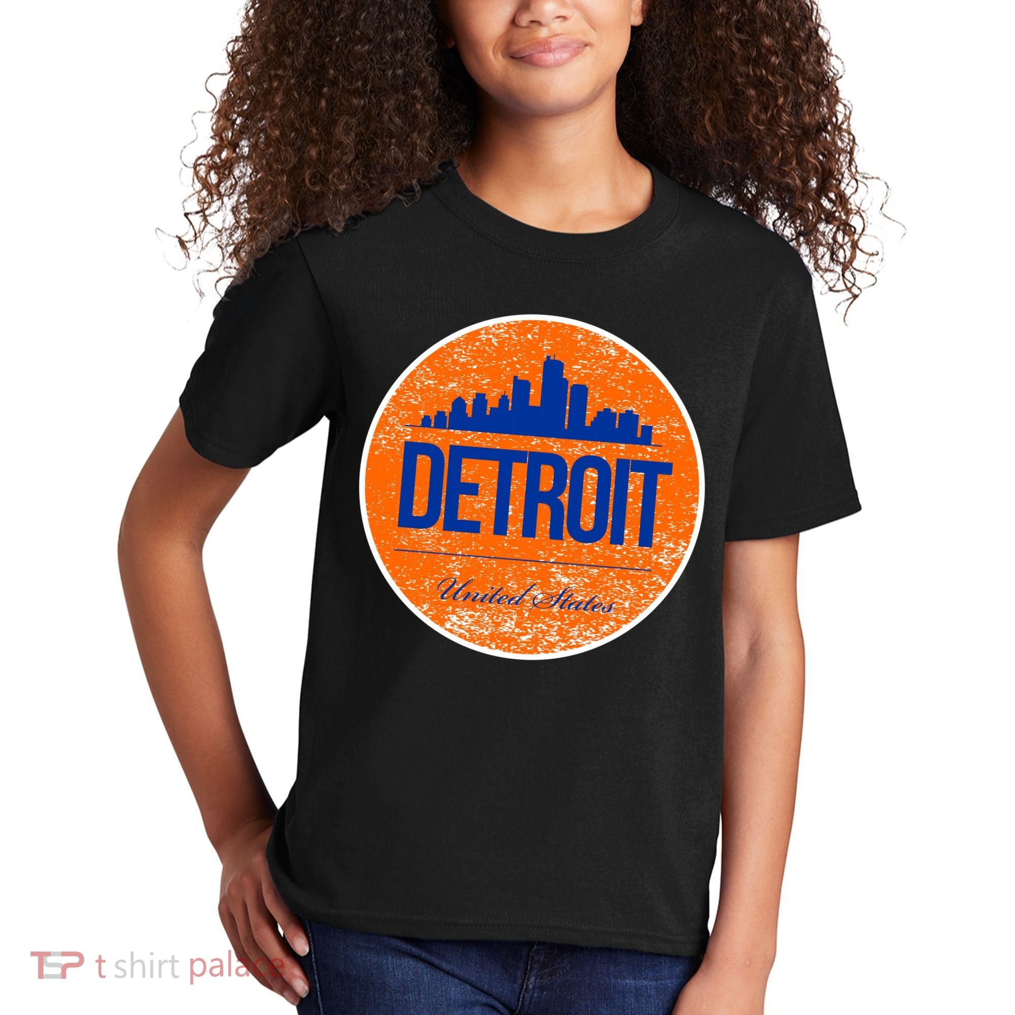 Retro Detroit Skyline Logo Kids T-Shirt