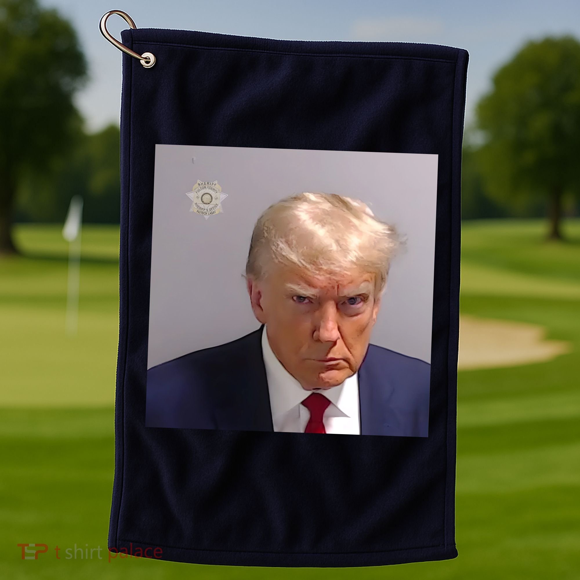 Real Donald Trump Mugshot At Fulton County Sheriffs Office Golf Towel